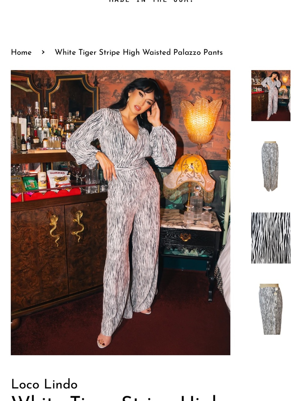 Loco lindo White Tiger Stripe High-Waisted Palazzo Pants medium